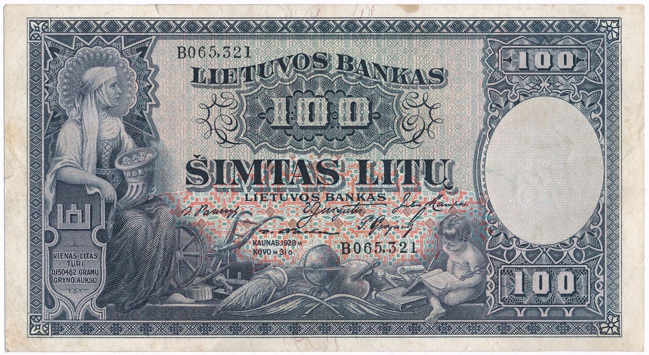 Litwa. Banknot 100 Litów 1928 Seria B | Archiwum.niemczyk.pl